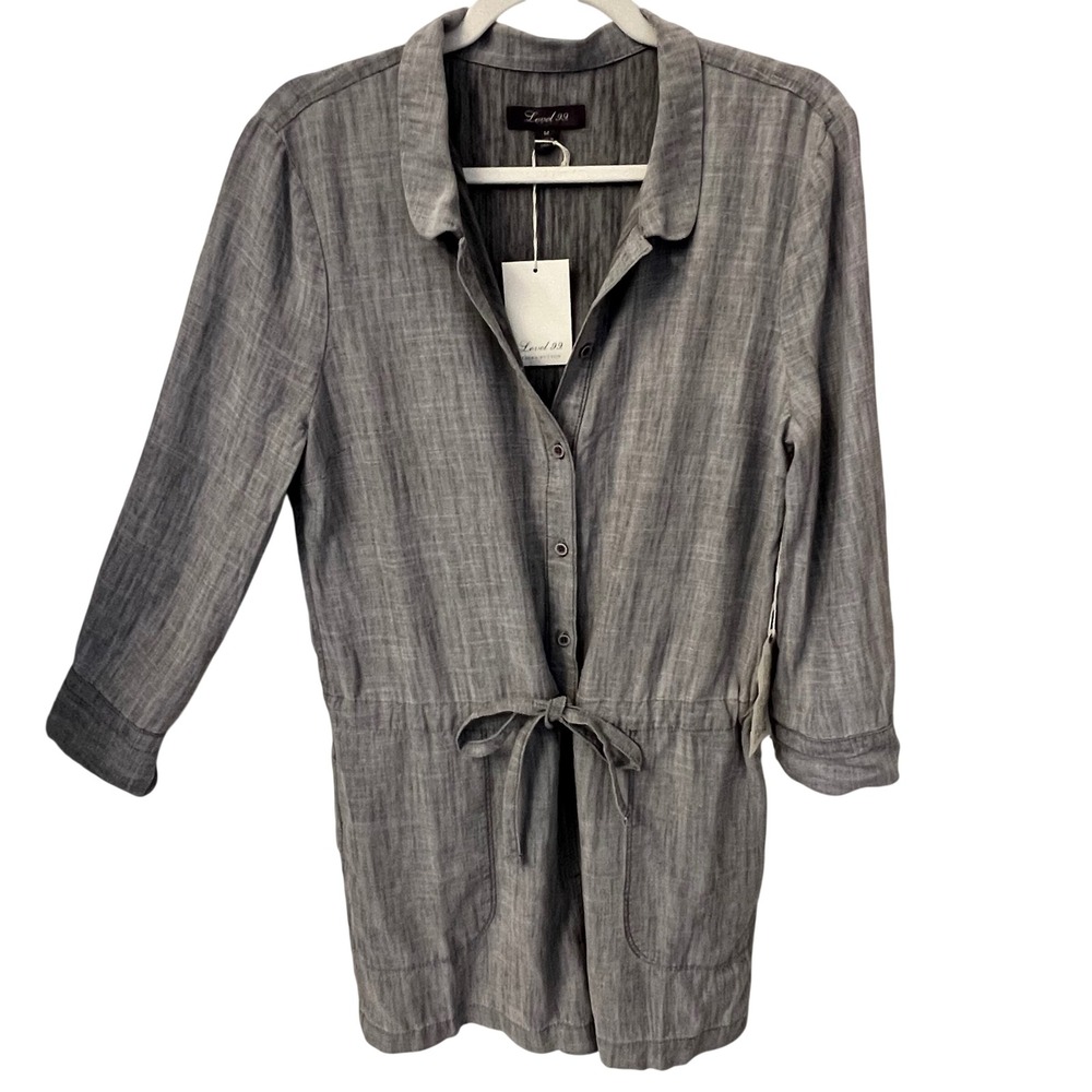 Anthropology Level 99 NWT Gray Chambray Drawstring Utility Romper. Womens Medium